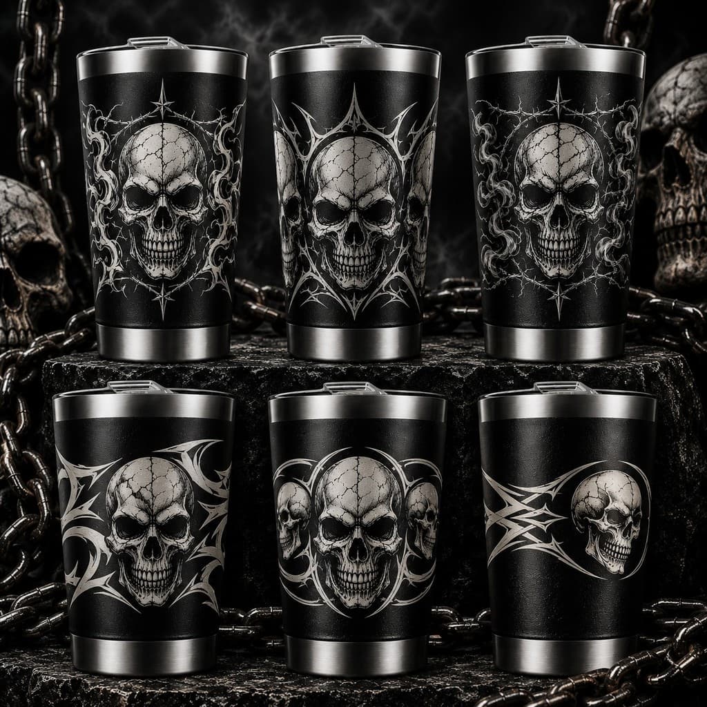 Copo Térmico Caveira Preto com Gravação Laser 360° – 6 Artes