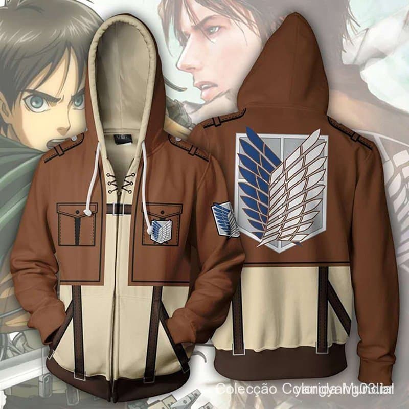 Novo Casaco com Capuz de Cosplay do Anime Attack on Titan, Suéter Cardigã com Zíper Impresso em 3D 8K2Z ITE3 F1BZ PWH0