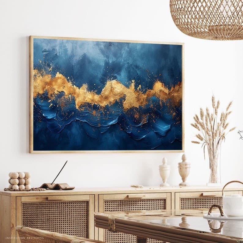 Quadro Pintura Azul e Dourado Home Decor