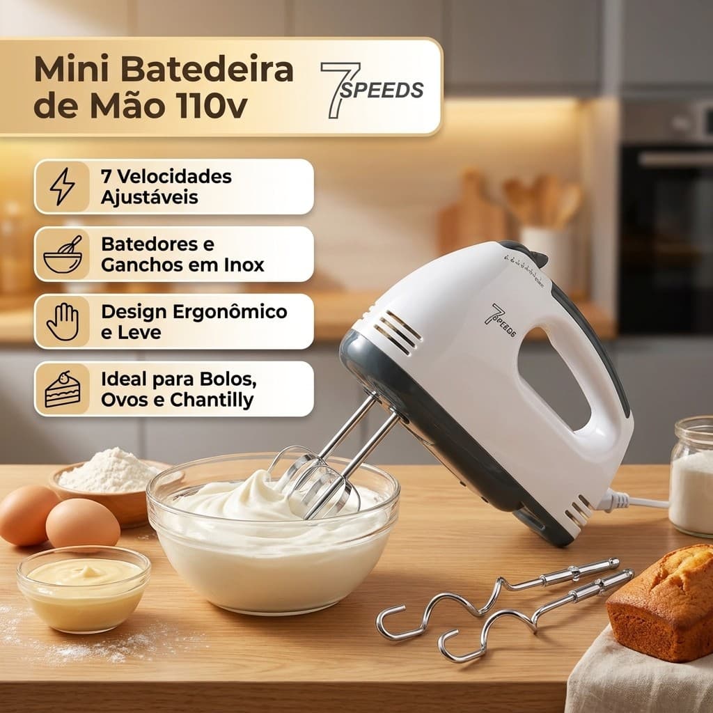 Mini Batedeira De Mao Bate Bolos Ovos Chantilly 110v