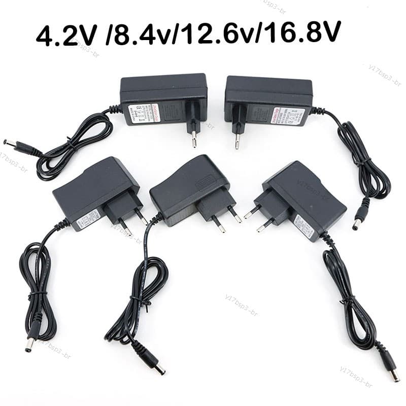 Adaptador AC Para DC 4.2v 0.5A 2A 8.4v 12.6v 16.8v 1A 2A 2000ma , Plugue Carregador De Fonte De Alimentação Furadeira 18