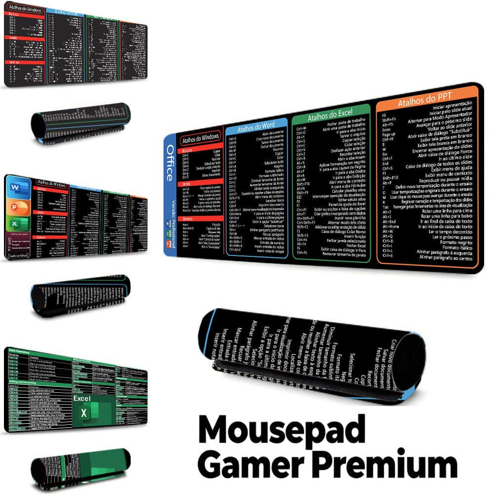 Tapete De Mesa Estendido Com Atalhos De Microsoft Office , Word Excel PPT Windows Hotkeys Imprimir Mouse Pad Grande Anti