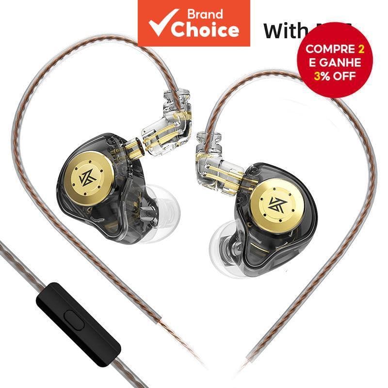 Fones de Ouvido Gamer KZ EDX PRO IEM, Fone com 1DD IEM para Graves Profundos HiFi, Monitor Intra-Auricular à Prova