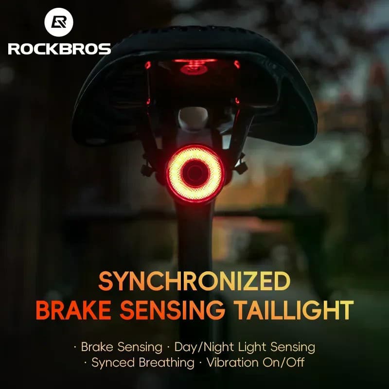 ROCKBROS Bicicleta Traseira Inteligente Sensor De Freio Dia/Noite Detecção À Prova Dwaterproof Água Tipo-C Ciclismo Lant