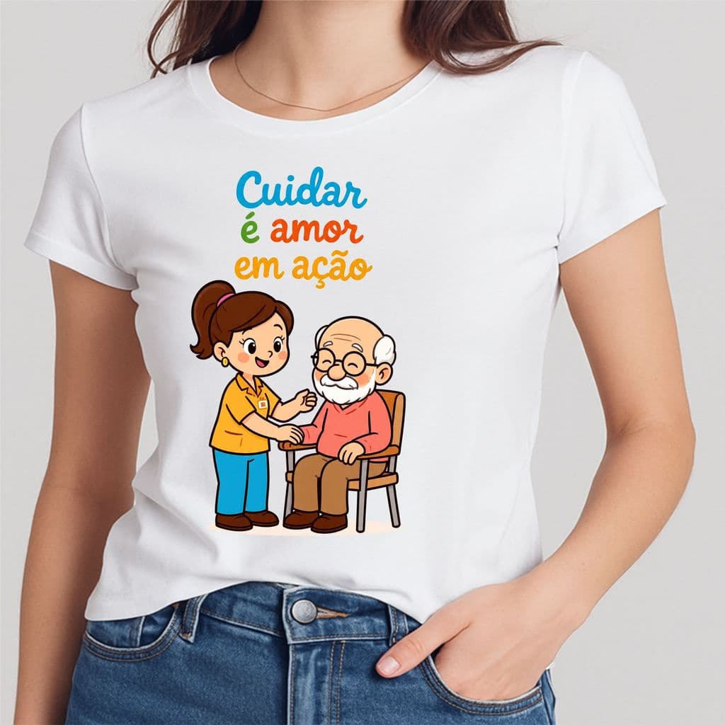 Camisa Cuidadora de Idosos Fofa Baby Look Blusa Variados Variados 01C3