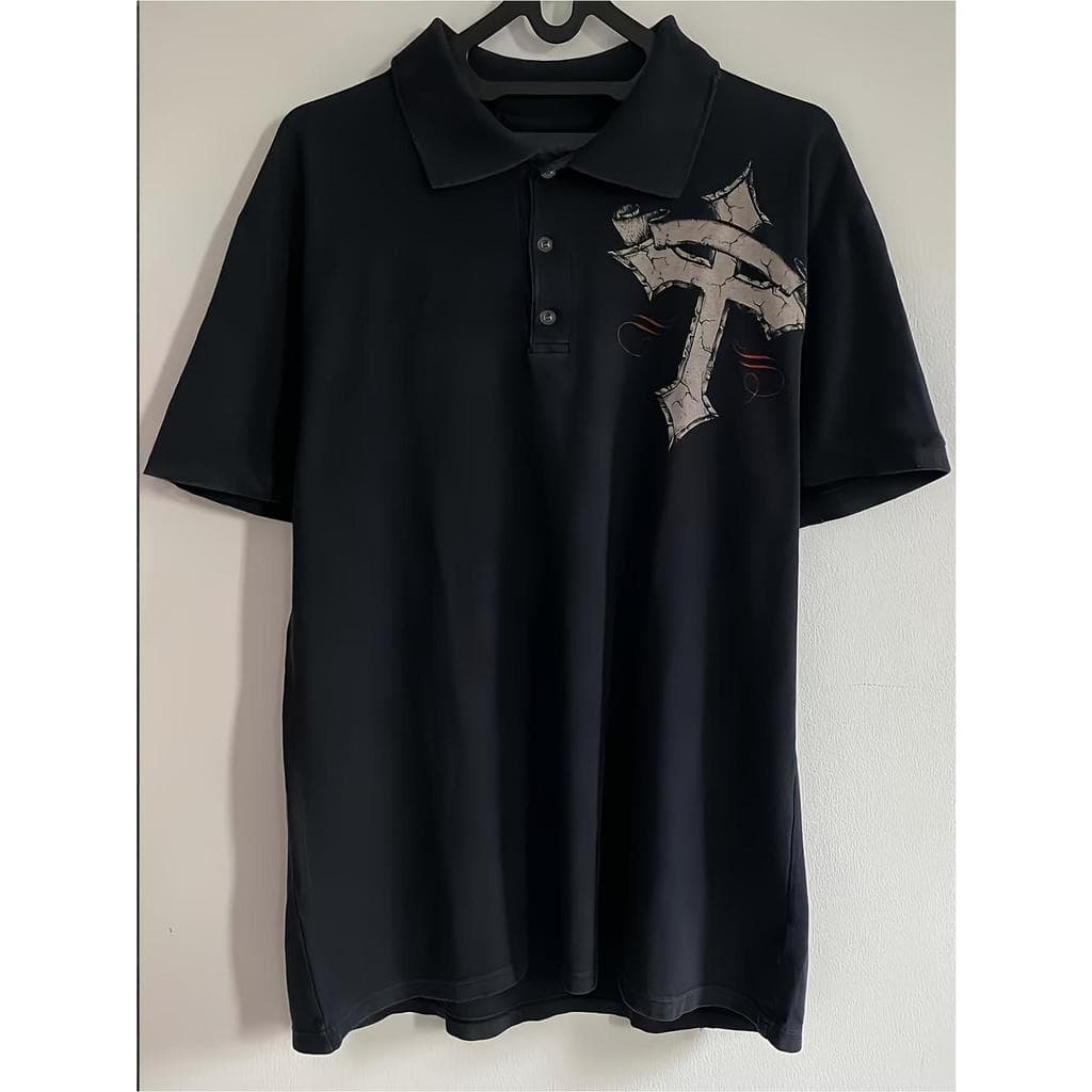 GOLA Polo Masculina de Manga Curta com Cruz, Camiseta Y2K, Camisa de Manga Curta com Gola Clássica Vintage Moda Verão