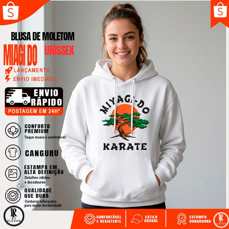 Moletom Canguru Miyagi do Karate estampado Desenho Filme Unissex Blusa de frio Com Bolso e Capuz Flanelado