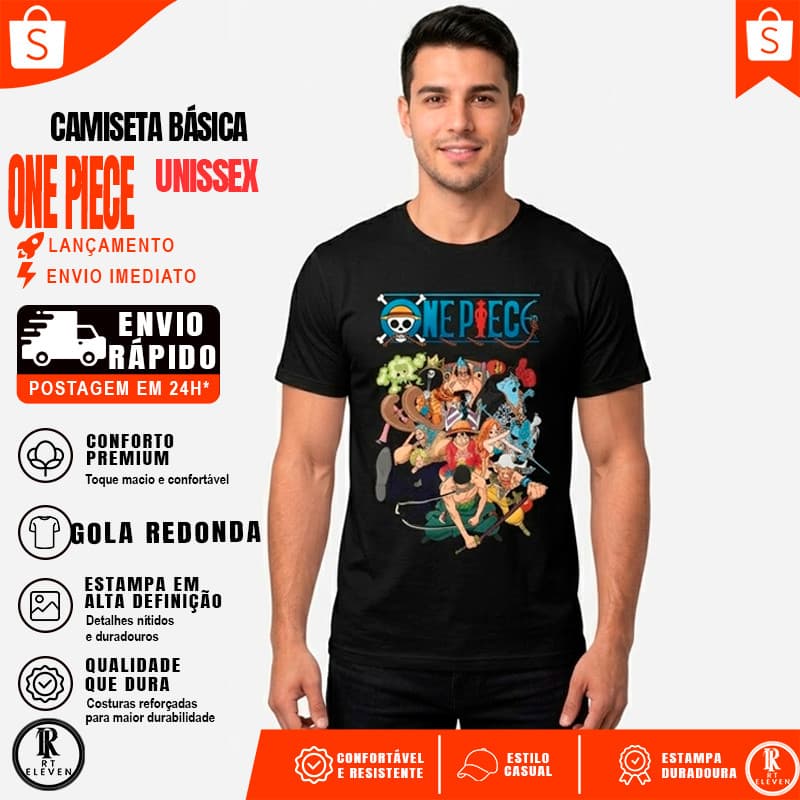 camiseta Anime LUFFY camisa ONE PIECE  blusa anime 30.1 algodão camiseta unissex Estampado Frente e costas Envio Rápido
