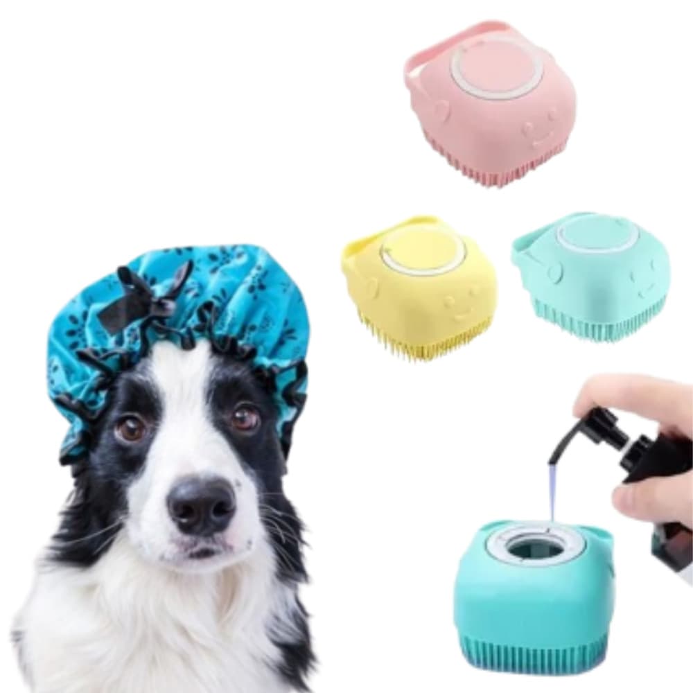 Escova Banho Silicone Dispenser Para Cães E Gatos