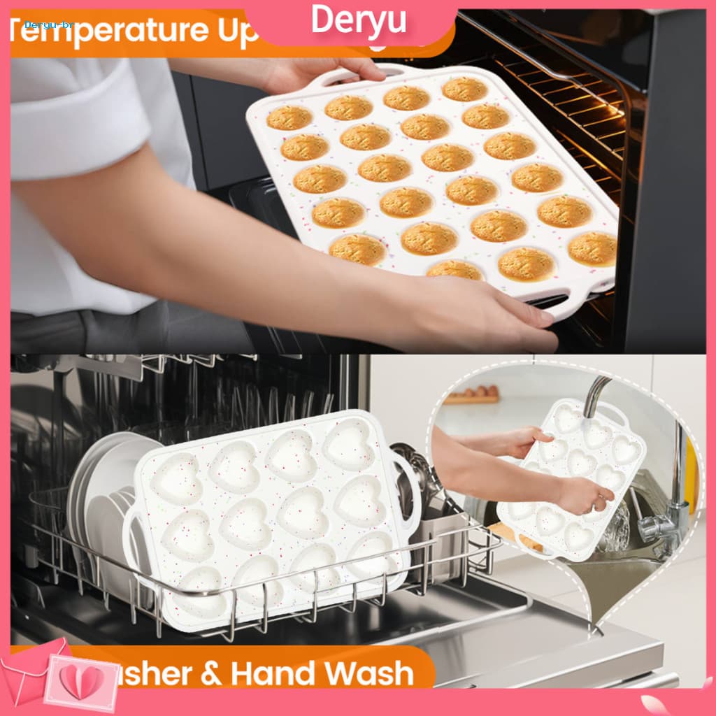 Forma de Silicone para Muffins em Forma de Coração, Livre de BPA, 12 Cavidades com Estrutura de Metal – Molde Antiaderen
