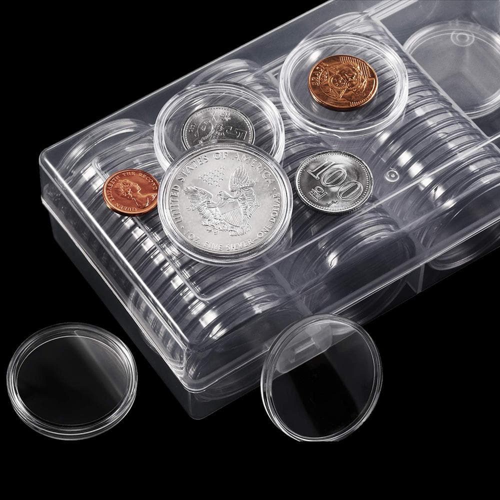 60 Pçs 41mm Transparente Moeda Cápsula Titular Caso De Armazenamento Com Caixa Organizadora Para Águia Medalha Recipient