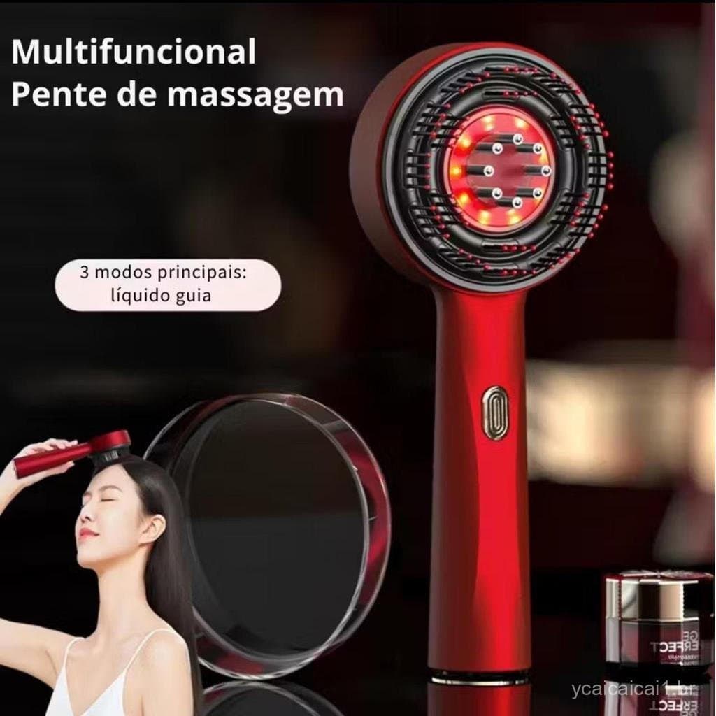 Escova Massagem Capilar 2 em 1 com Luz Vermelha Estimula Crescimento e Fortalece Fios Cabelos Saudáveis