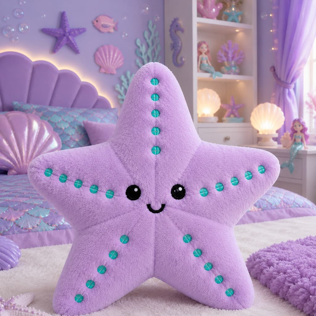 Almofada Estrela Fundo do Mar Decorativa em Velboa – Pelúcia Macia 30x25 cm