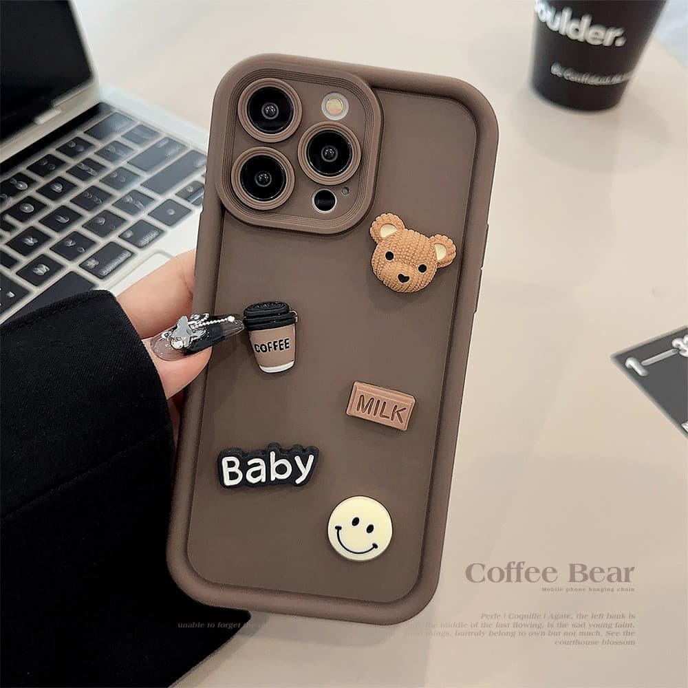 Tridimensional café urso Apple 17 caso de telefone iphone15 geração envio 11 adequado para 16promax Retro dos desenhos a