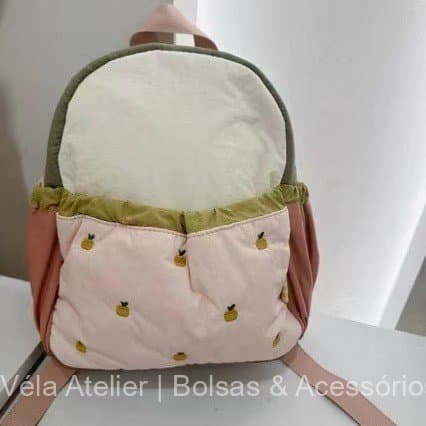 Mochila Escolar Infantil de Nylon Bordada Leve para Escola e Passeio Estilo Kawaii