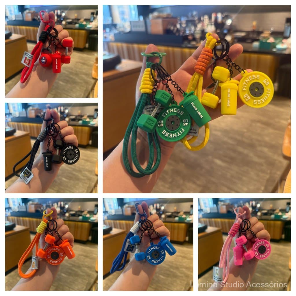 Chaveiro Criativo em Forma de Mini Barra de Fitness para Casais, Chaveiro para Carro e Bolsa, Pequeno Ornamento Esportiv