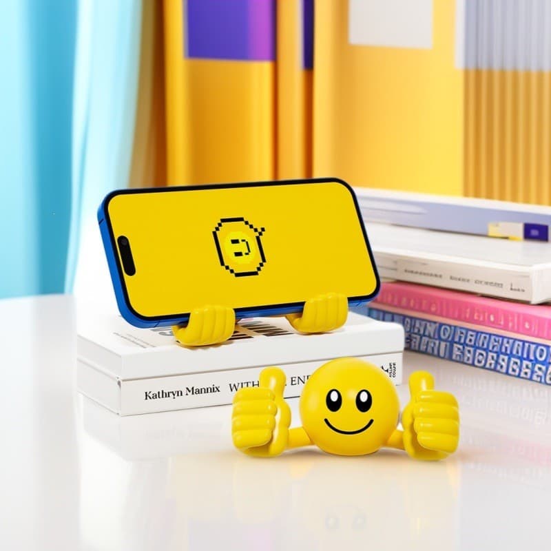 Conjunto de 4 Suportes para Telefone com Rosto Sorridente - Suporte Giratório Criativo e Divertido para Tablet e Telefon