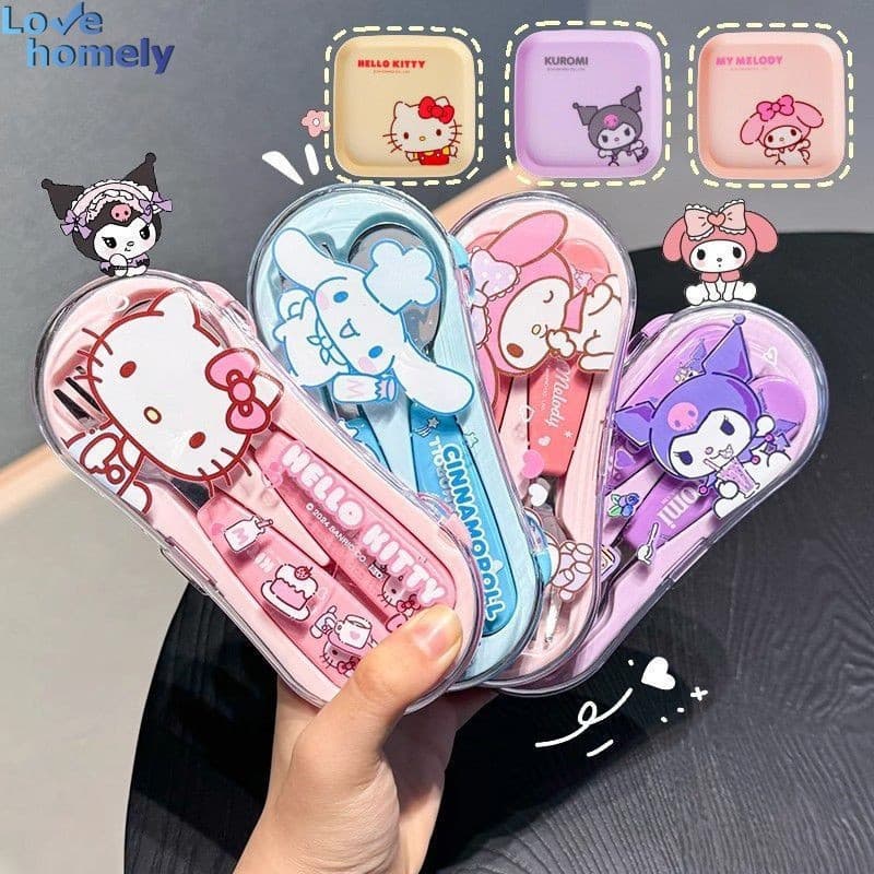 Conjunto de Talheres Infantis em Aço Inoxidável Sanrio Hello Kitty Kuromi, Portátil O4PI
