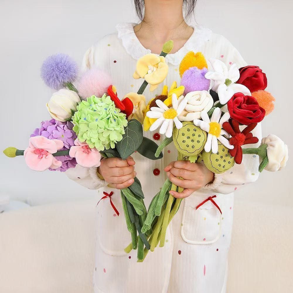 Buquê de Flores de Pelúcia Simuladas (Tulipa/Rosa/Girassol/Lótus), Dobrável e Recheado para Decoração de Casamento/Casa