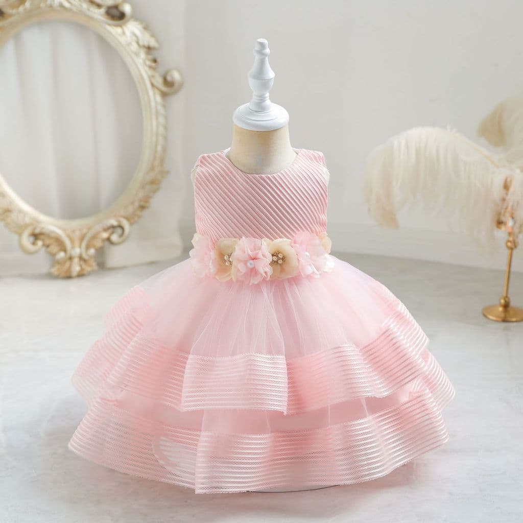 Meninas um ano de idade vestido branco Pettiskirt bebê vestido de princesa europeu americano Piano desempenho vestido ve