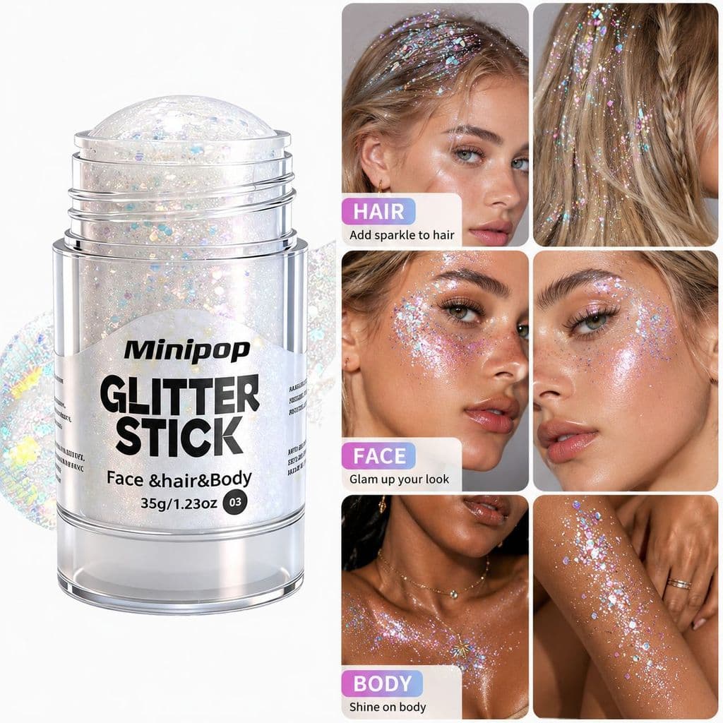 Pintura Corporal em Bastão Cera Cabelo Glitter Estrela que Ilumina Sombra Cintilante Kit Completo para Festas e Palco