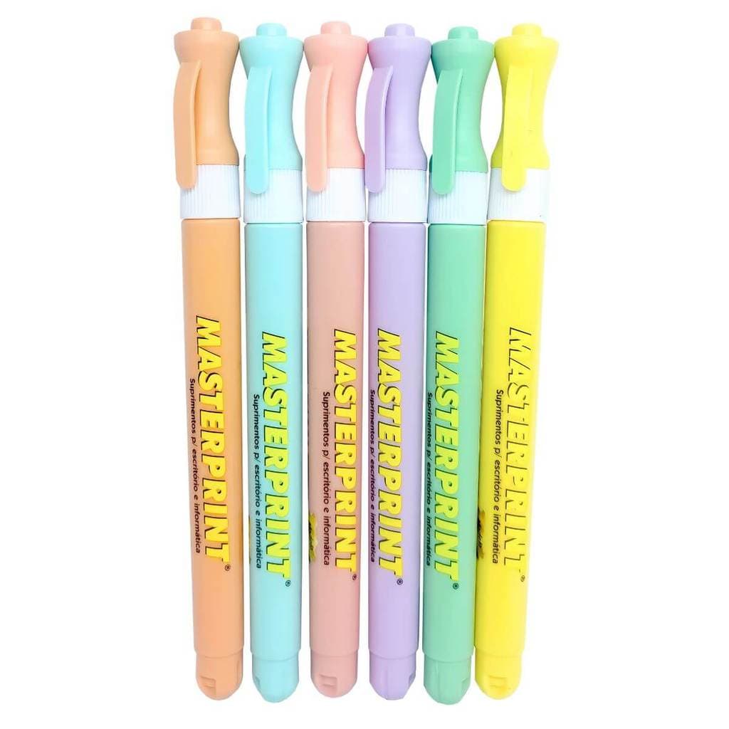 Kit Caneta Marca Texto Slim MasterPrint com 6 Cores Pastel