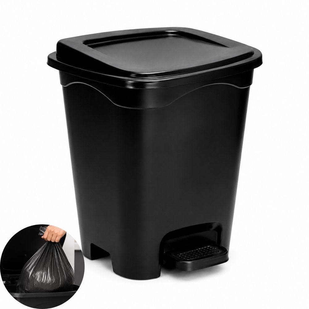Lixeira com Pedal 13 Litros Preta Banheiro Cozinha Escritório Cesto de Lixo Multiuso Resistente Moderna Luxo