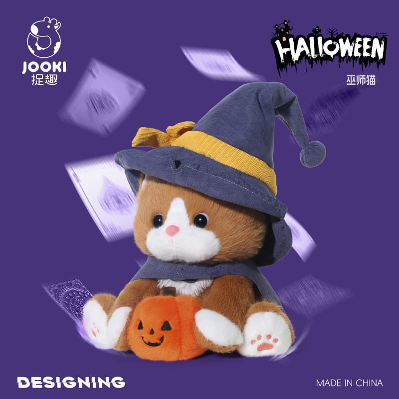 VOLUNN Halloween Wizard Cat Brinquedo de pelúcia Boneca fofa reconfortante Ragdoll Boneca Presente de aniversário para m