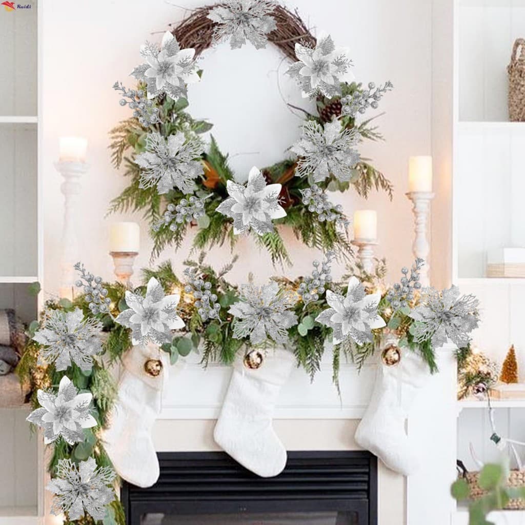 Guirlanda De Natal Artificial De Três Camadas , Decoração Com Glitter , Floral Festiva Para De Mesa De Porta De Árvore D