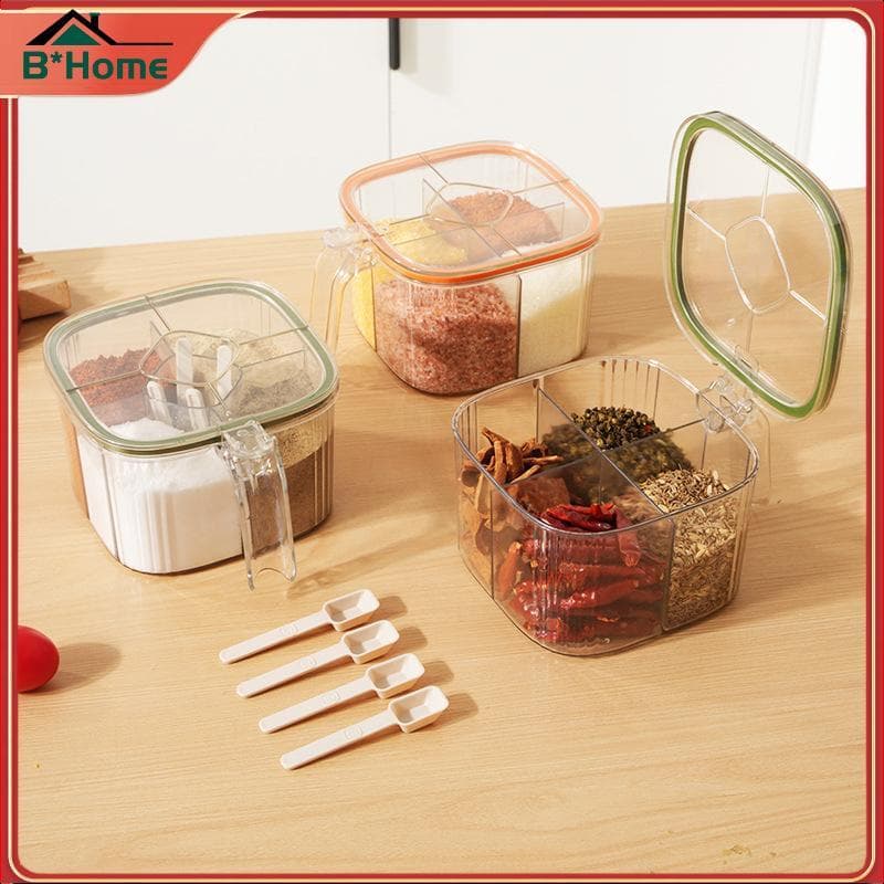 BHTH 4 Grades Sal Pimenta Tempero Caixa Tampa Transparente Frasco De Especiarias Em Pó Açucareiro Condimentos Recipiente
