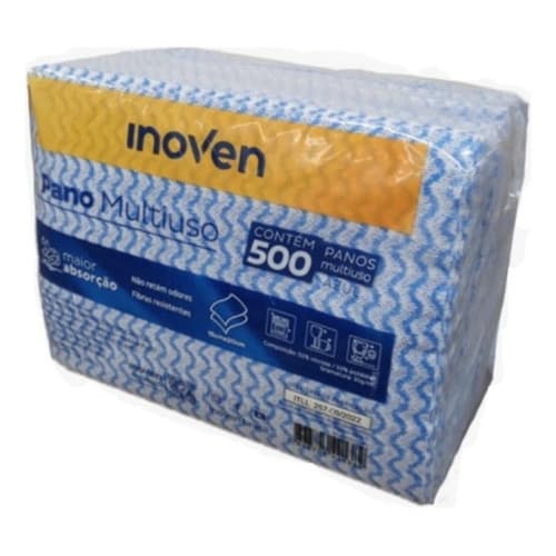 Pano Multiuso Inoven Azul Tipo Perfex 500 Unidades 15x20cm Limpeza