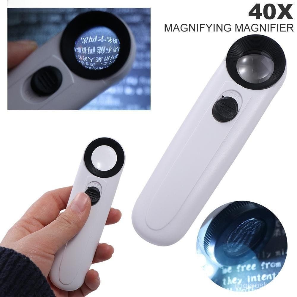 Lupa portátil de alta definição com luz LED, lente de bolso 40x para joias T6S6