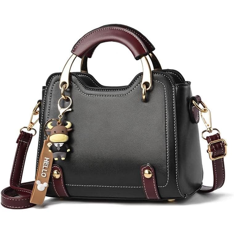 Bolsa Tote Feminina, Bolsa de Ombro Transversal de Couro PU com Letras e Acessórios para o Dia a Dia