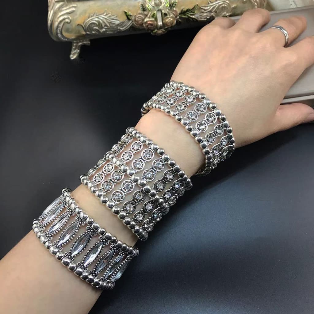 Pulseira feminina com strass, pulseira elástica larga, preço de fábrica, estilo artístico, modelo MU5S.