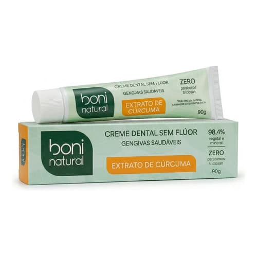 Creme Dental Boni Natural Hortelã E Cúrcuma Sem Flúor Gengiva Saudável Sem Glúten Vegana 90g Virtual Cosmeticos