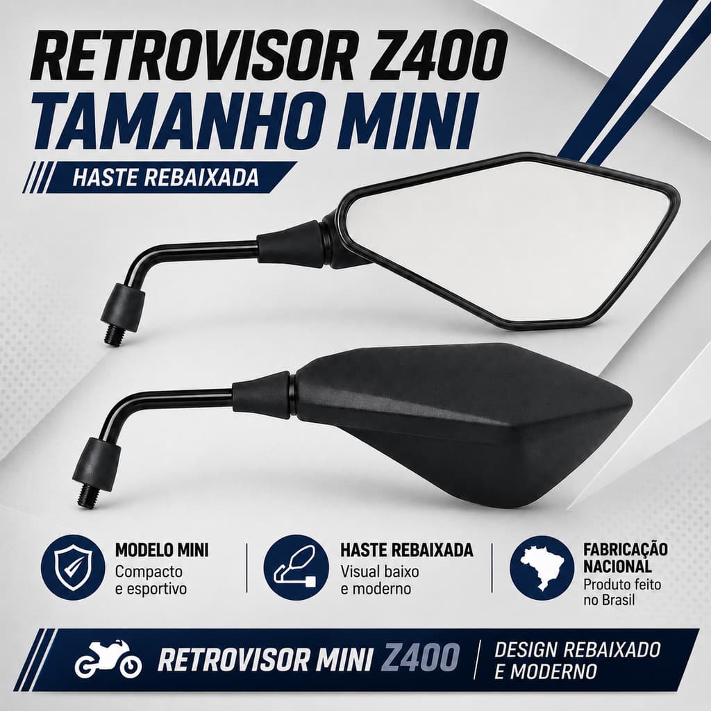 Retrovisor Mini Kawasaki Z400 Rebaixado 90º Honda Ou Yamaha Renascença