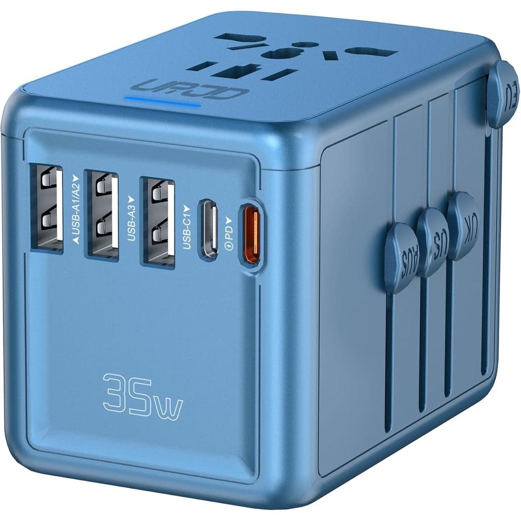 Adaptador de Viagem Universal, Carregamento Rápido PD de 35W e 2 USB C, 3 USB A e Tomada AC de 2500W, Adaptador de Energ