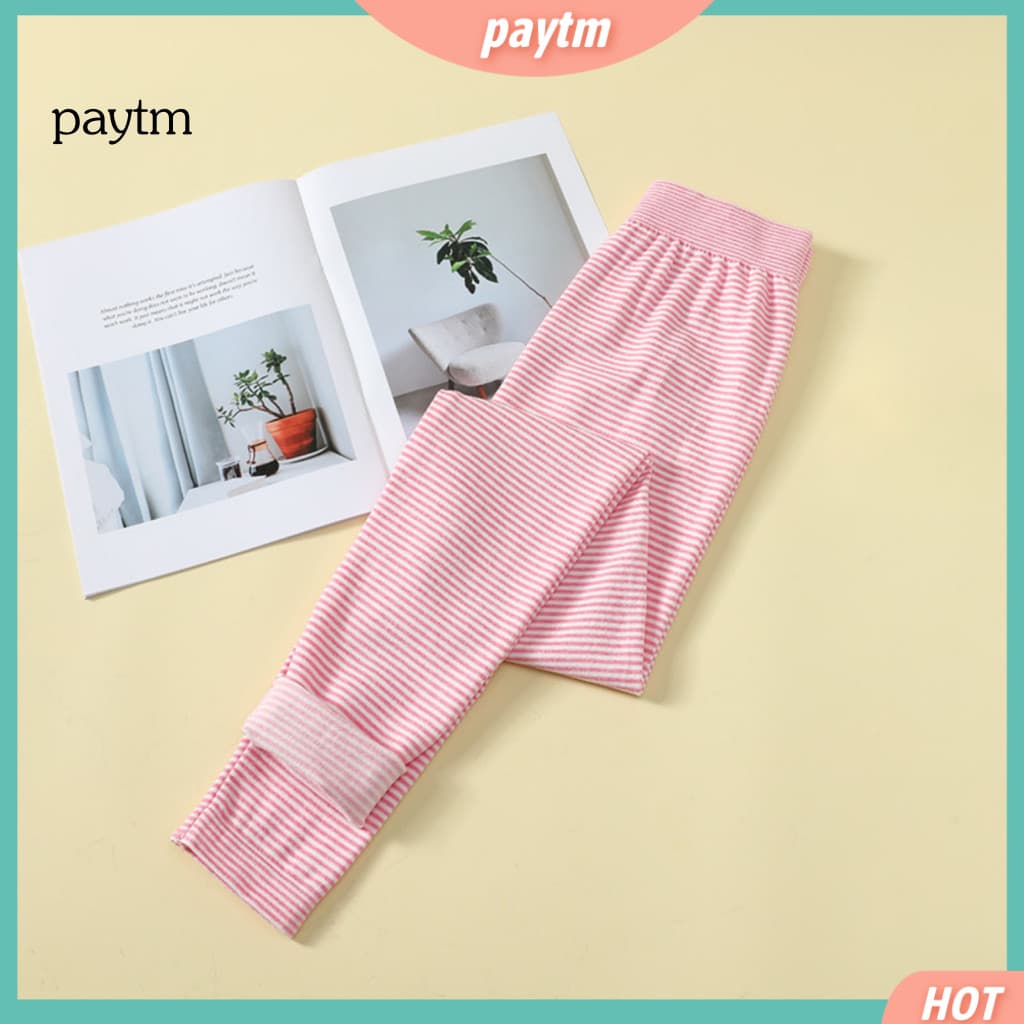 Durable Sleep Attire Non-deforming Sleepwear Women’s High Waist Elastic Pants Striped Print Long Lounge Pajama Bottoms