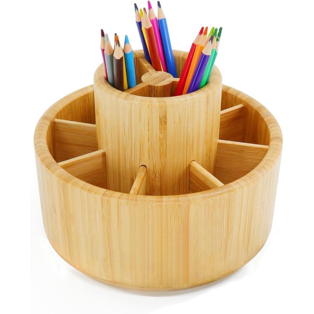 Organizador de Mesa Giratório de Bambu Utoplike para Materiais de Arte, Organizador de Lápis, Cesto de de