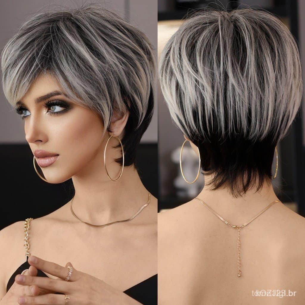 Peruca Feminina Nova Fashion com Franjas Laterais, Cabelo Curto Cacheado, Destaque Flor de Igreja