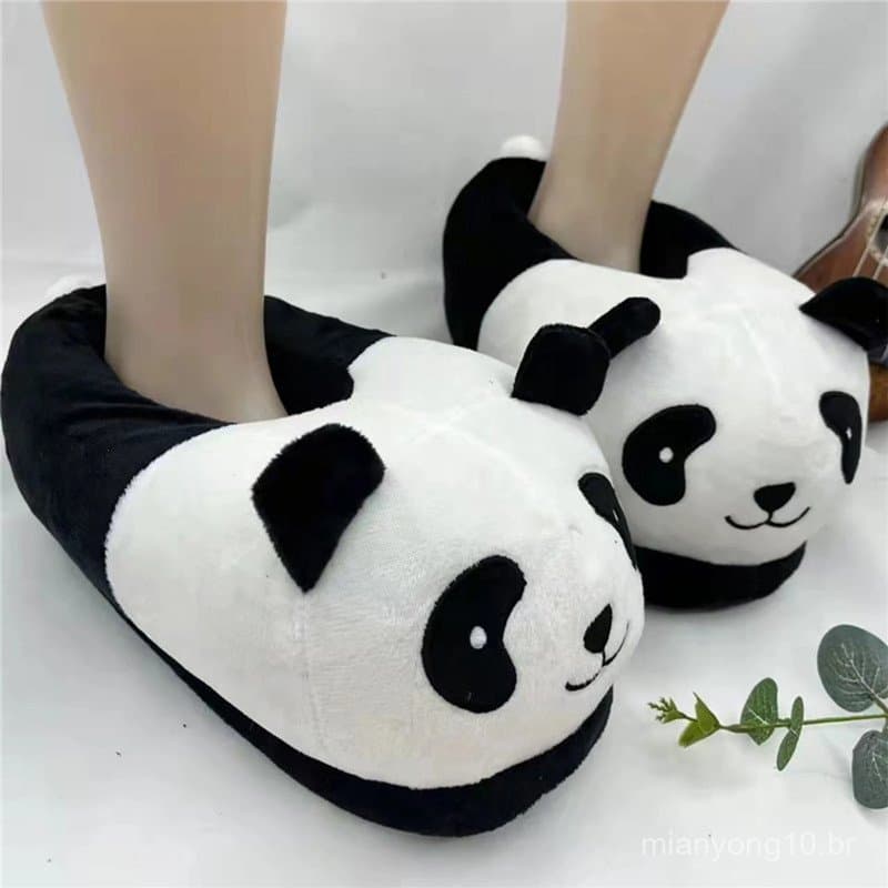 Chinelo De Algodão Panda 24/28cm Inverno Quente Sapatos Internos Infantil .