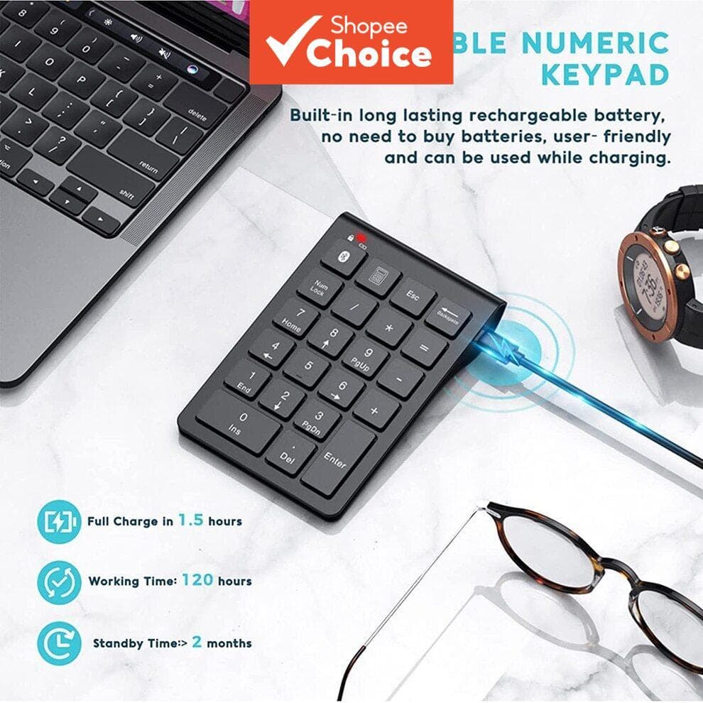 Jomaa Teclado Numérico Bluetooth Sem Fio 22 Teclas, Portátil, Contabilidade Financeira, Extensões de Teclado de 10