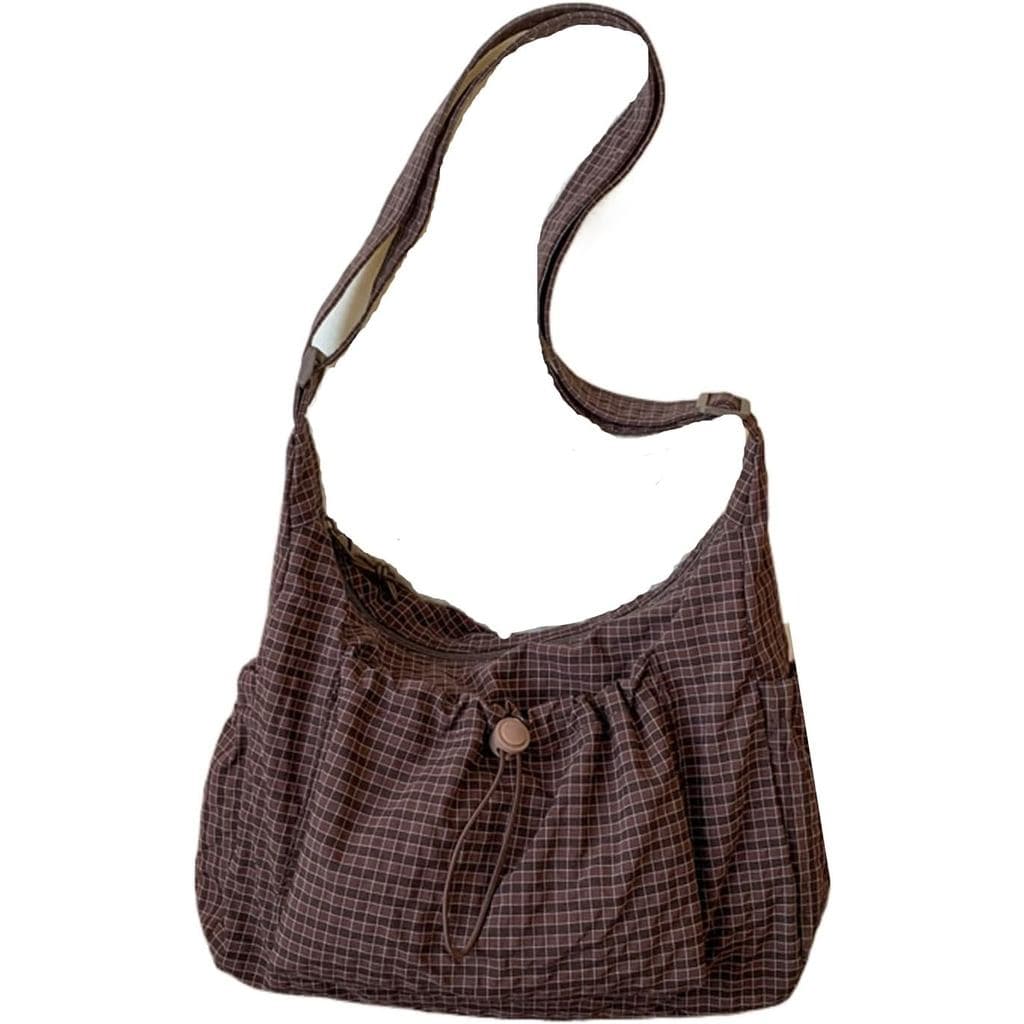 Bolsa Transversal Vintage Xadrez Grande Capacidade Estilo Academia Hobo Harajuku Estética Mensageiro Estilo Preppy
