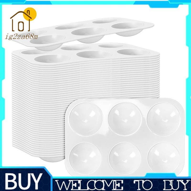 Paleta De Aquarela De Plástico Branco De 50 Peças , Paletas De Pintura Retangulares De 6 Poços Bandeja , Bandejas De Tin