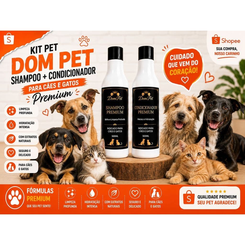 Shampoo + Condicionador Dom Pet Pet Shop Cães Gatos Uso Frequente