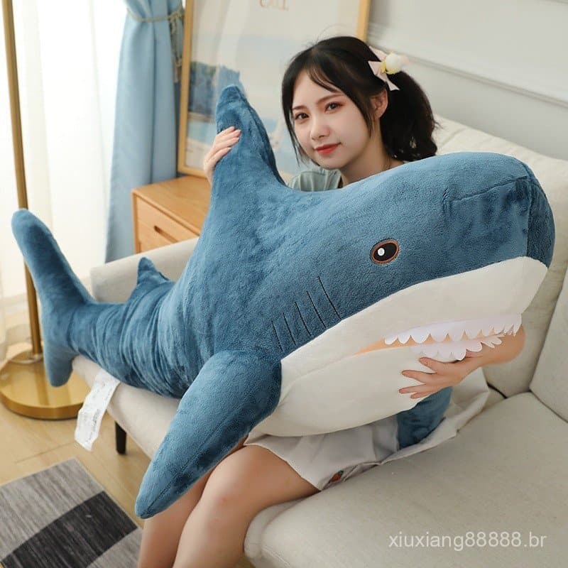 Brinquedo de Pelúcia Tubarão Gigante 30/45/60/80cm, Boneco Macio, Almofada de Animal Fofo, Decoração Infantil TZGY