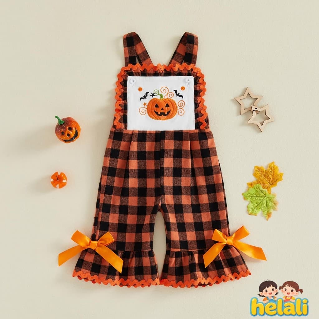 [helali] Macacão Infantil De Halloween Para Meninas Com Laços De Abóbora/Fantasma/Gato Preto Calças Flare Inverno E Outo