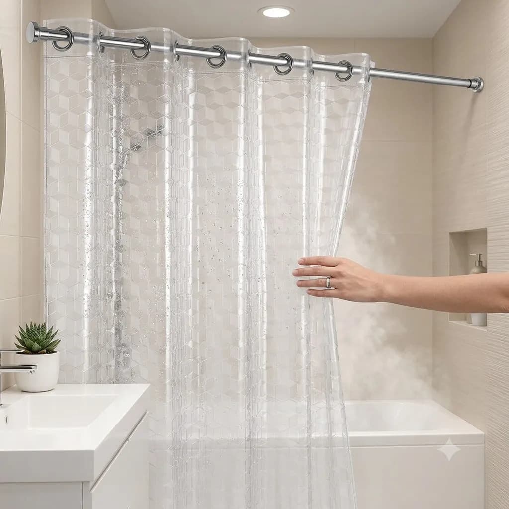 Cortina de Box para Banheiro PVC 3D Transparente Antimofo 1,98x1,38m com Ilhós Reforçados e Fácil Limpeza