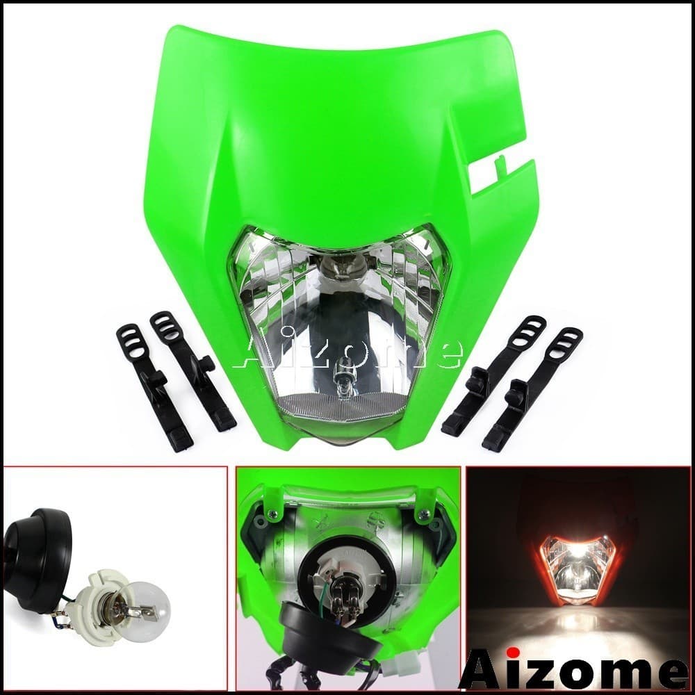 Universal Motocross Verde Farol Máscara Fora Da Estrada Bicicleta Sujeira Carenagem Luz Para Kawasaki KX KLX 140 250 4.1