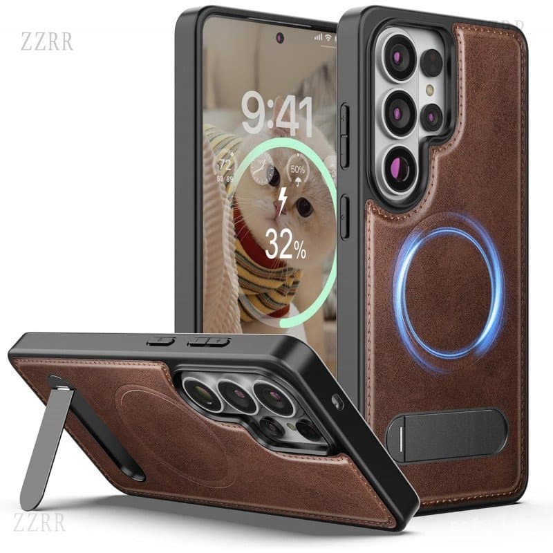 Capa de Couro Magnética Foluu para Galaxy S26 Ultra 2026 [Compatível com Magsafe] Com 360 Graus Integrados ° Suporte Inv